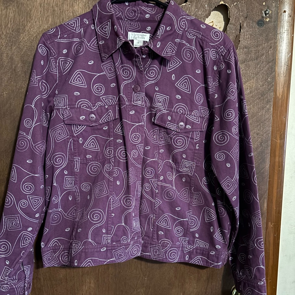 Christopher & Banks Geometric Purple Jean Jacket